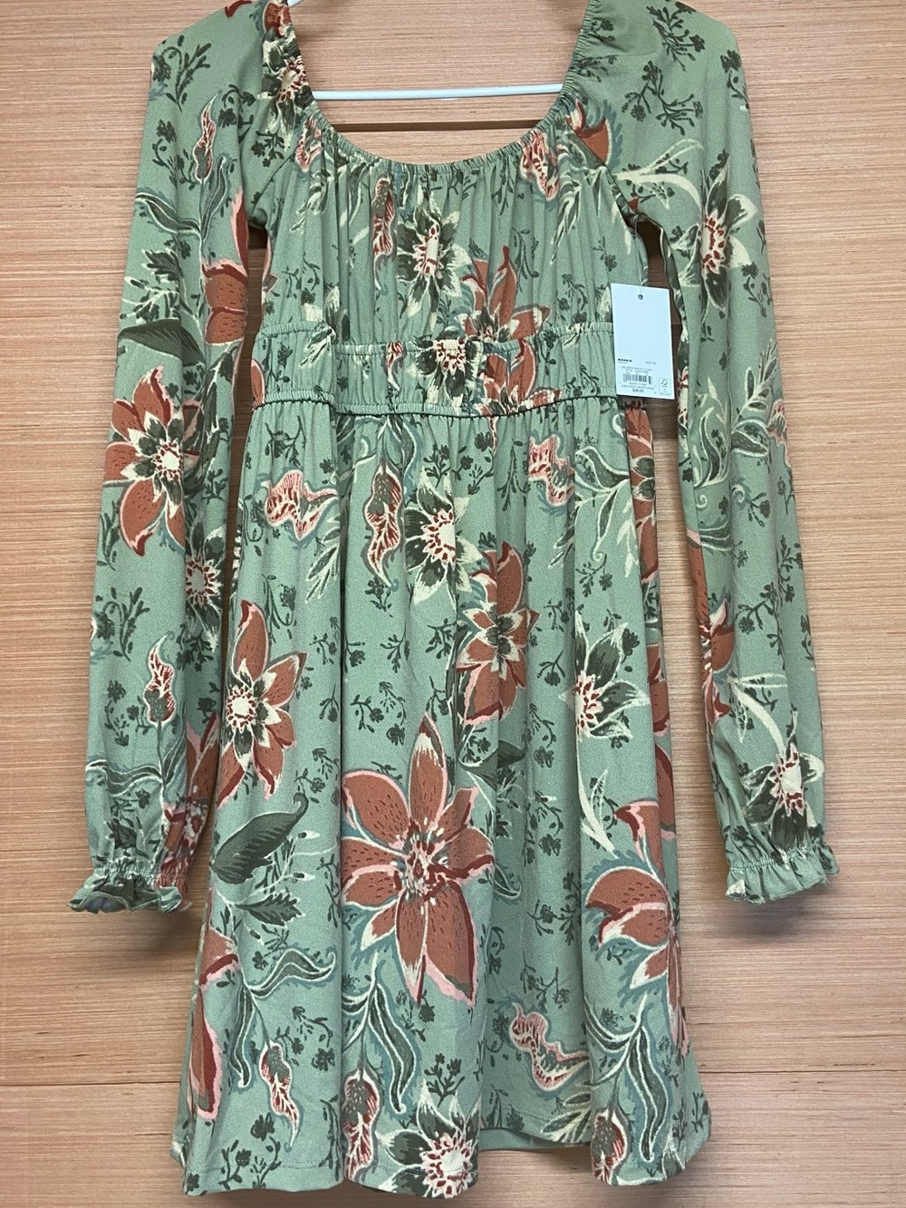 SO from Kohl's Short Green Mauve Floral Dress Long Sleeves Women's Size X-Small